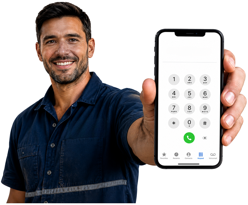 Chatswood Blocked Drains plumber holding a phone — call 1300 261 965