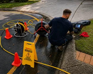 Plumber inspecting a blocked drain in Chatswood